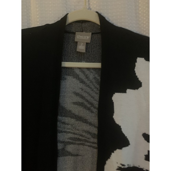 Chicos Size 2 Black White Cardigan Sweater NWT - Picture 3 of 9